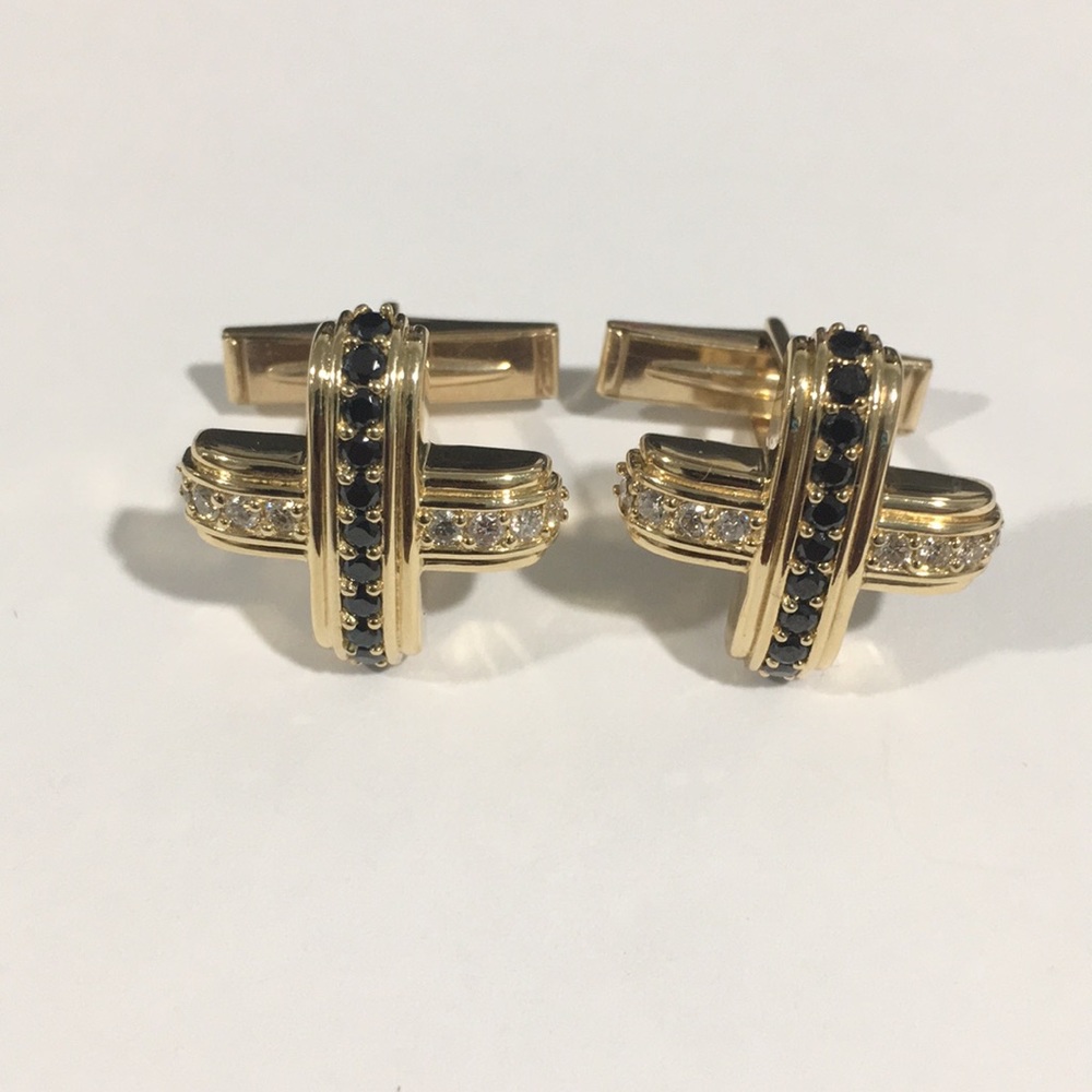 14k Yellow Gold Black & White Diamonds 💎Cufflinks